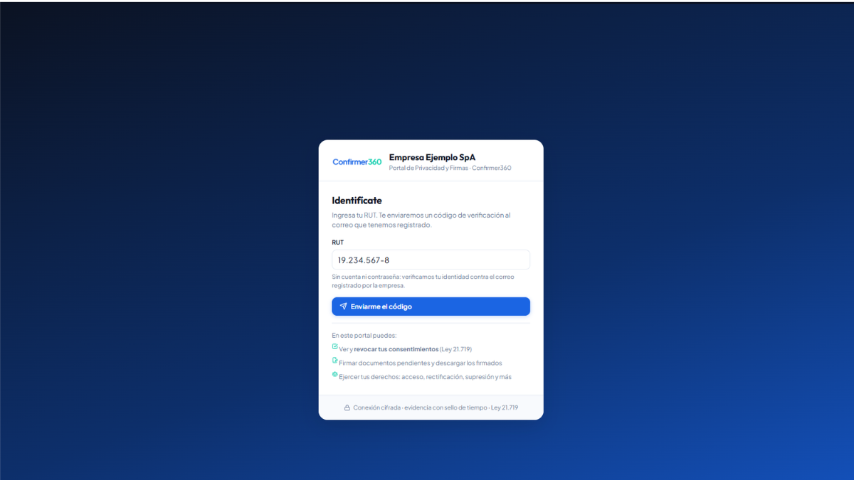 Pantalla de gestión de consentimientos — Confirmer360